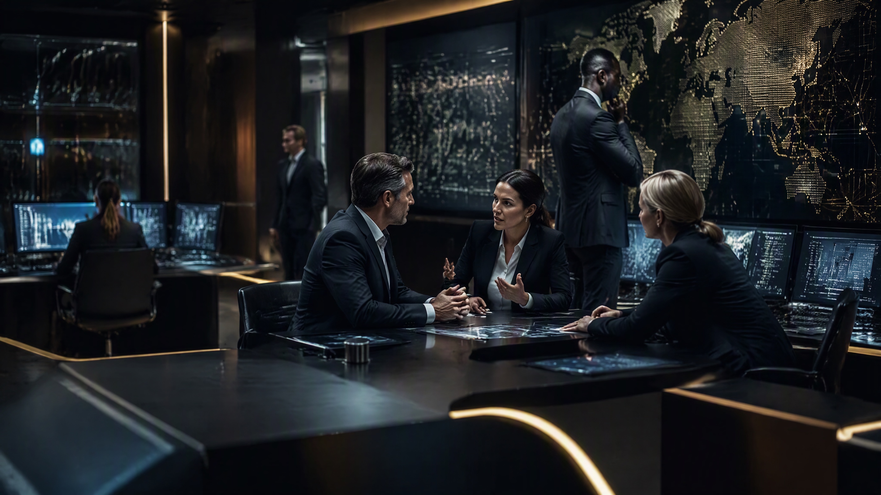Executive team in an AI operations command centre